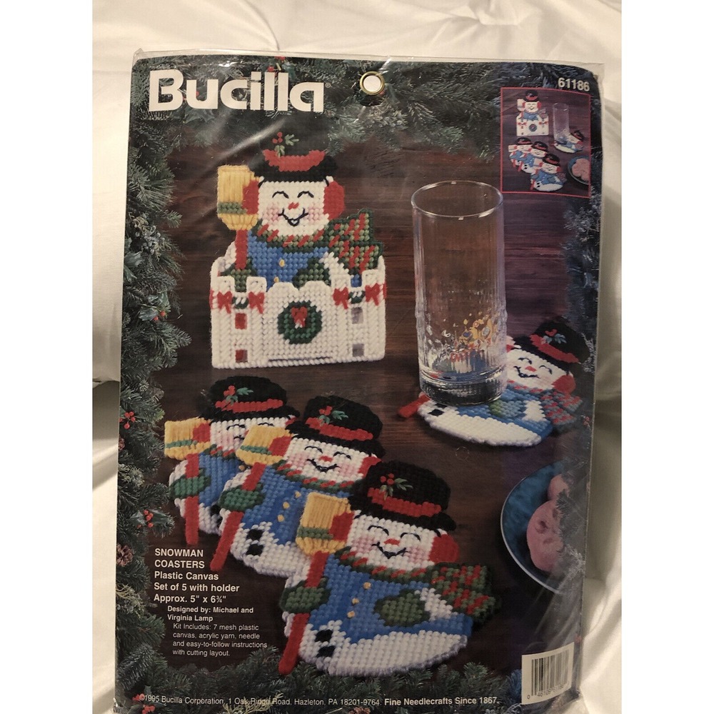 New Bucilla snowman coasters Plastic Canvas Makes Set of 5 Craft Kit